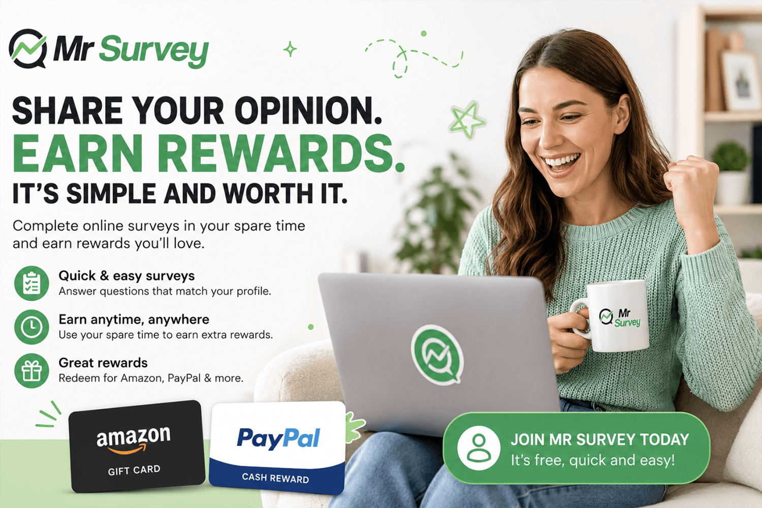 Amazon, PayPal and Visa rewards from Mr Survey